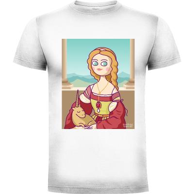 Camiseta Portrait of Young Woman with Unicorn - Camisetas Sombras Blancas