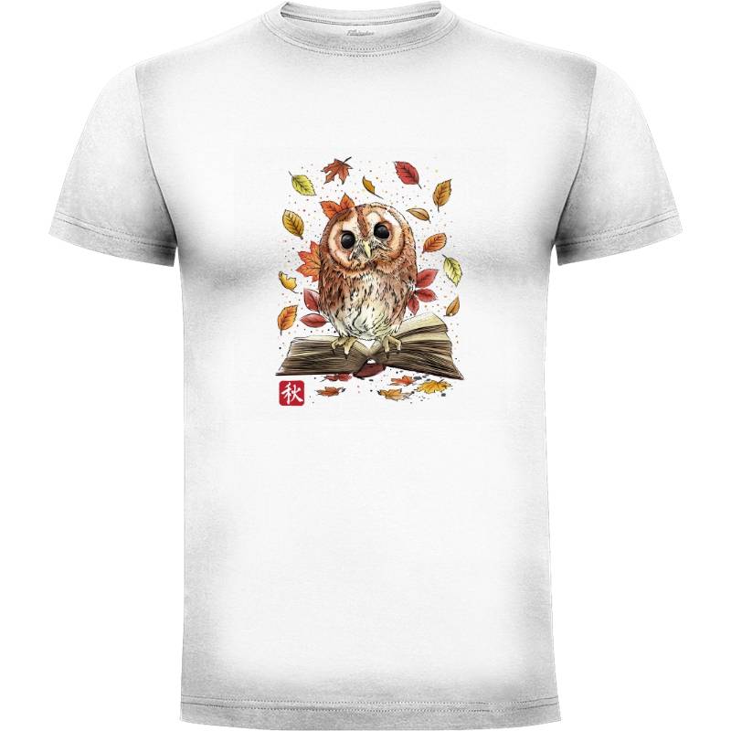 Camiseta Owl Leaves and Books