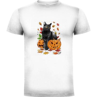 Camiseta Cat Leaves and Pumpkins - Camisetas Halloween