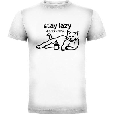 Camiseta gato perezoso beber café 1 - Camisetas Vektorkita