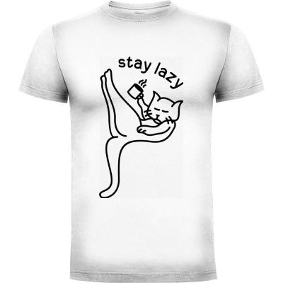 Camiseta gato perezoso beber café 2 - Camisetas Vektorkita