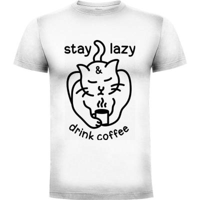 Camiseta gato perezoso beber café 3 - Camisetas Vektorkita