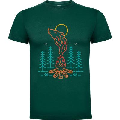 Camiseta Camping with Wild Wolf - Camisetas Vektorkita