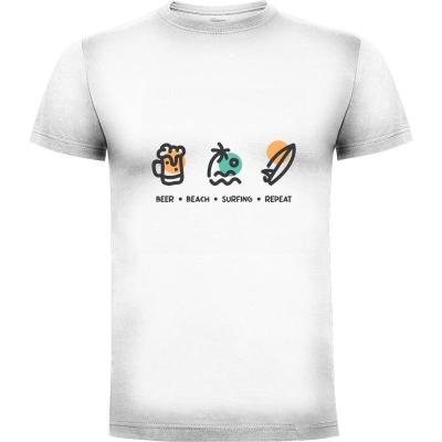 Camiseta Beer Beach Surfing Repeat - Camisetas Vektorkita