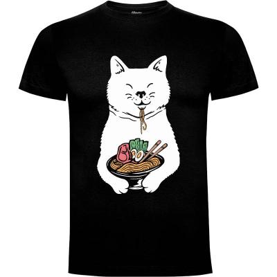 Camiseta Cute Cat Eating Ramen - Camisetas Cute